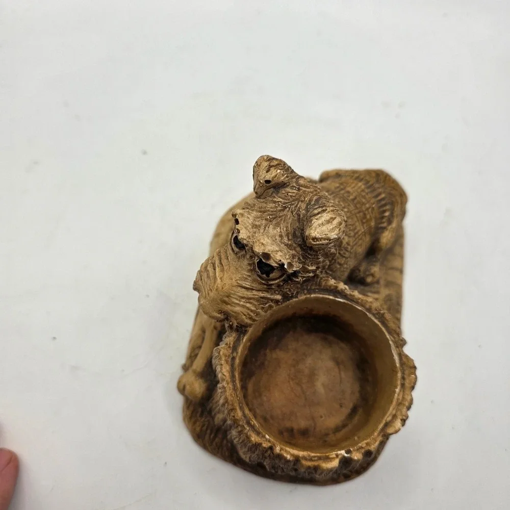 Vintage Terrier Scottie Dog Tree Stump Planter Figurine Bone Rustic Ceramic